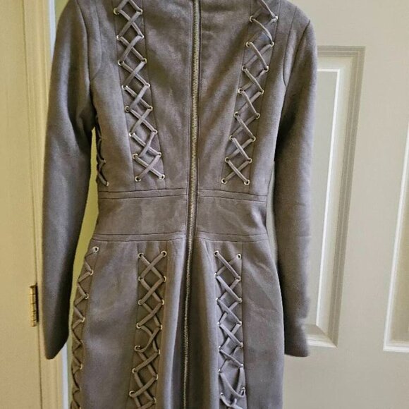 House of CB London Gray Suede Mini Tomasaa Lace-Up Dress Size Small - Picture 6 of 14